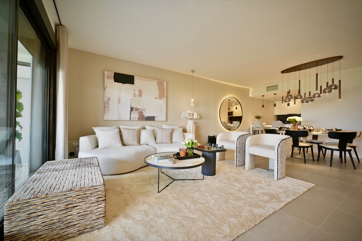 Obývací pokoj modelového apartmánu